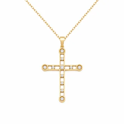 colar com cruz aberta e cristais, fundo branco, referência 85586-2