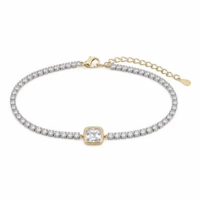 pulseira de cristais com pedra quadrada, fundo branco, referência 85588-3