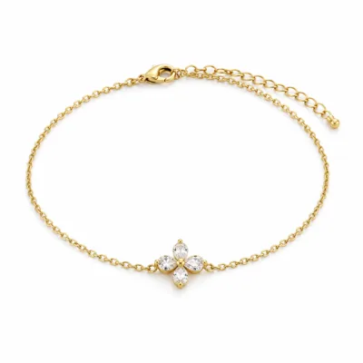 pulseira dourada com flor de cristais, fundo branco, referência 85588-4
