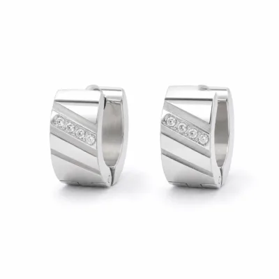 brincos de argola larga com cristais, variante prateada, fundo branco, referência 85592