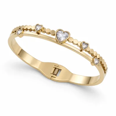 pulseira de corações com cristais, variante dourada, fundo branco, referência 85597-2
