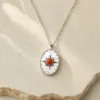 colar prateado estrela concha vermelho-coral, variante prateada, pedra clara, referência K1902-017-1C