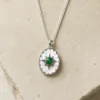 colar prateado estrela concha verde-esmeralda, variante prateada, pedra clara, referência K1902-017-1D
