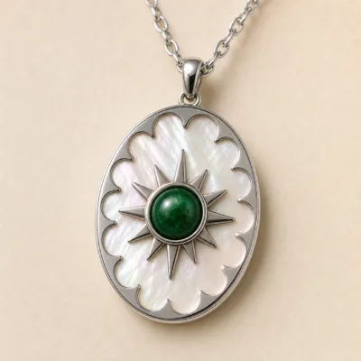 colar prateado estrela concha verde-esmeralda, variante prateada, pedra clara, referência K1902-017-1D