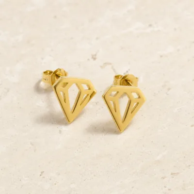 Brincos Dourados Diamante Vazados, referência K2026-008-23