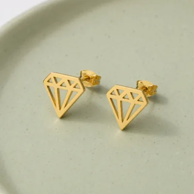 Brincos Dourados Diamante Vazados, referência K2026-008-23