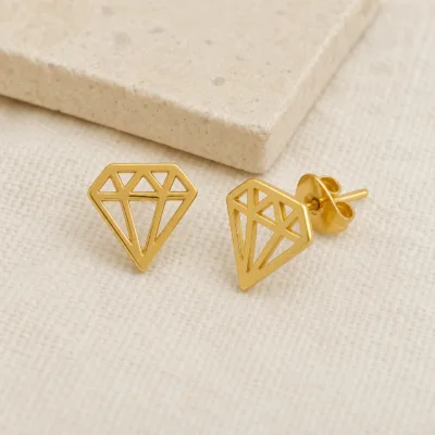 Brincos Dourados Diamante Vazados, referência K2026-008-23