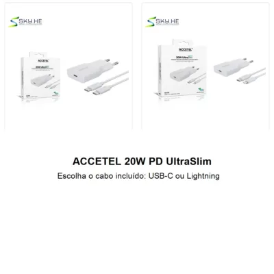 Opções de cabo do carregador ACCETEL 20W PD UltraSlim