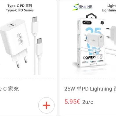 Variantes do carregador ACCETEL compacto 20W