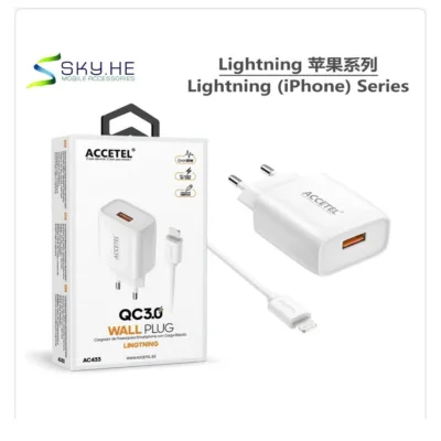 Carregador ACCETEL QC3.0 branco com cabo Lightning