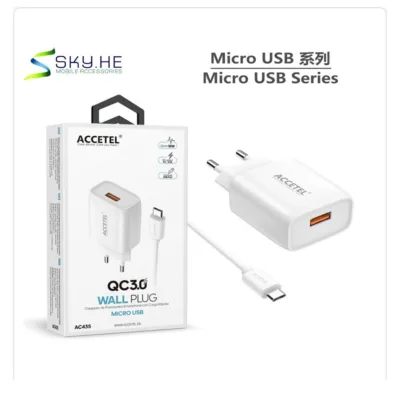 Carregador ACCETEL QC3.0 branco com cabo Micro USB