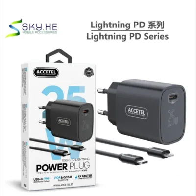Carregador ACCETEL AC852 preto 25W com cabo Lightning