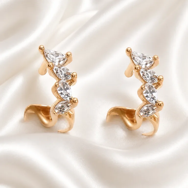 brincos ear cuff dourados rosa - imagem principal 2