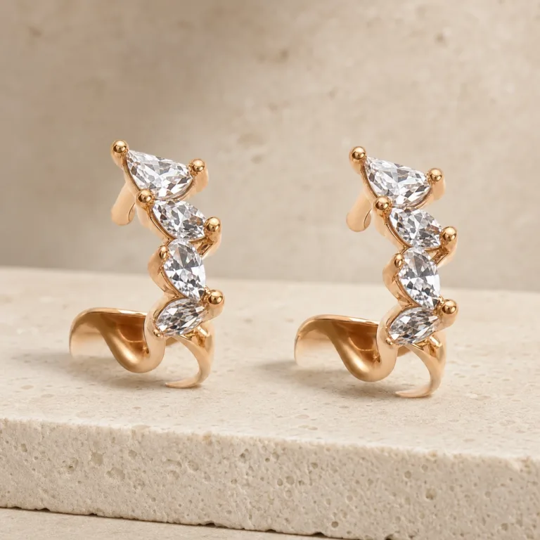 brincos ear cuff dourados rosa - imagem principal 3