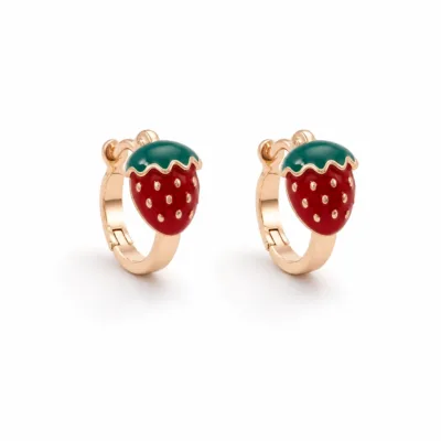 Brincos de argola dourados rosa com morangos vermelhos - Modelo B