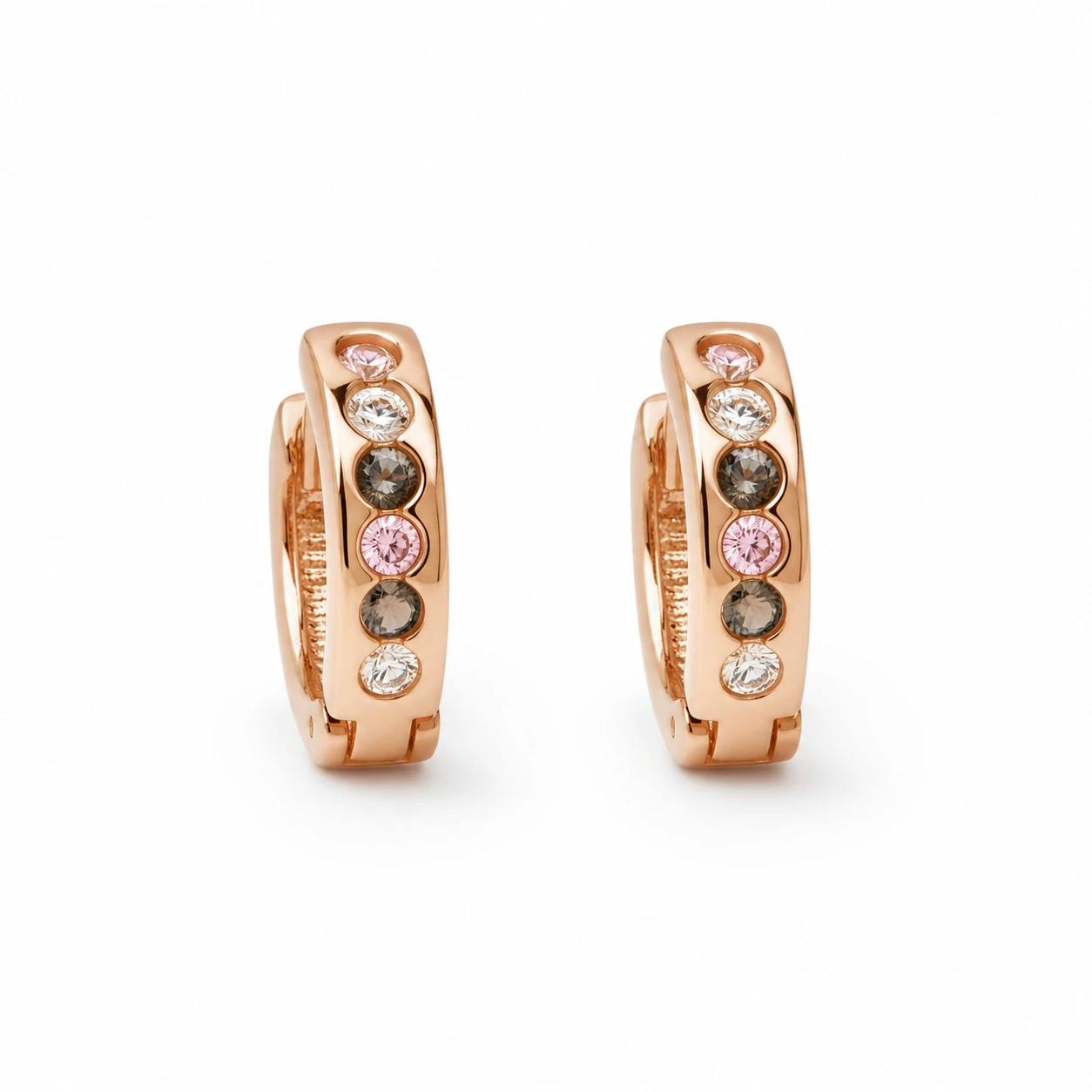 Brincos dourados rosa com cristais multicoloridos - Modelo A