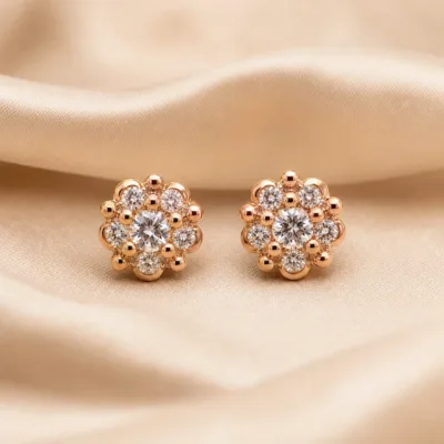 Brincos Dourados Rosa com Cristais | Curvo ou Floral