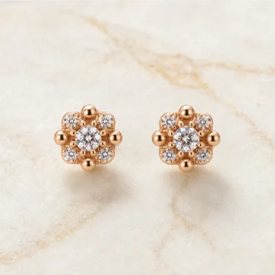 Brincos Dourados Rosa com Cristais | Curvo ou Floral