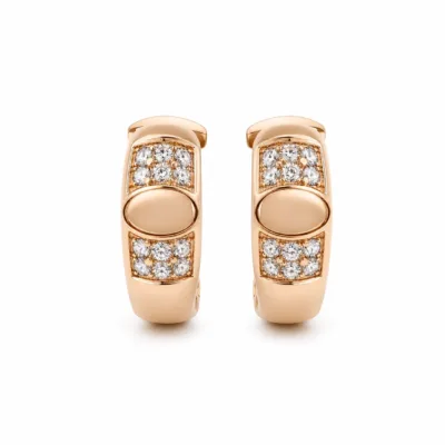 Brincos de Argola Dourados Rosa com Placa Oval e Cristais