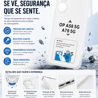 Capa OPPO A58 5G A78 5G transparente anti-choque - imagem 2