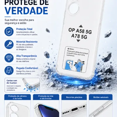 Capa OPPO A58 5G A78 5G transparente anti-choque - imagem 3