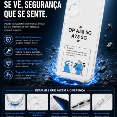 Capa OPPO A58 5G A78 5G transparente anti-choque - imagem 4