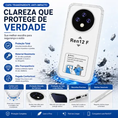 Capa OPPO Reno12 F 4G 5G transparente anti-choque - imagem 2