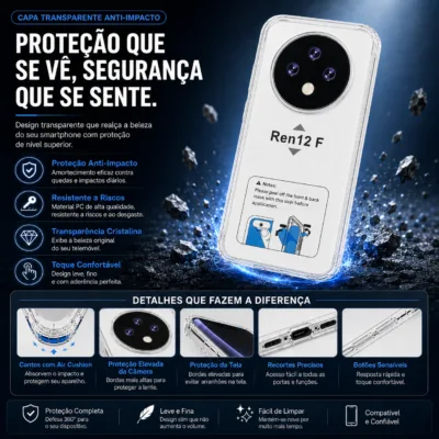 Capa OPPO Reno12 F 4G 5G transparente anti-choque - imagem 3