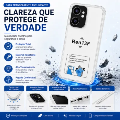 Capa OPPO Reno13 F 5G transparente anti-choque - imagem 3
