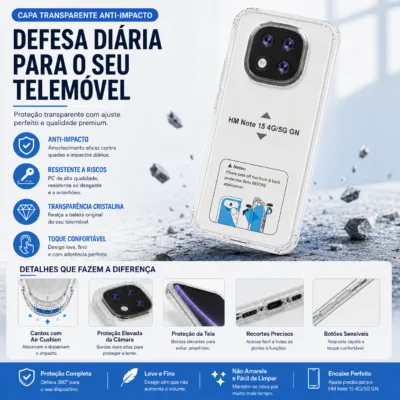 Capa Xiaomi Redmi Note 15 4G 5G transparente anti-choque - imagem 3