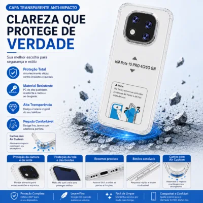 Capa Xiaomi Redmi Note 15 Pro 4G 5G transparente anti-choque - imagem 2