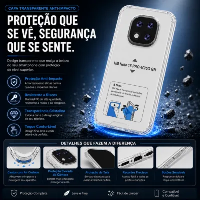 Capa Xiaomi Redmi Note 15 Pro 4G 5G transparente anti-choque - imagem 3