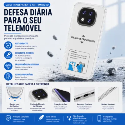 Capa Xiaomi Redmi Note 15 Pro 4G 5G transparente anti-choque - imagem 4