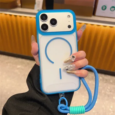 Capa Magnetica Matte iPhone 11 Pro Max com Cordao Azul