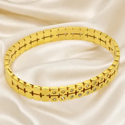 Pulseira dourada de elos quadrados cruzados 85269-1 em cetim marfim