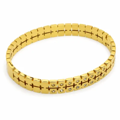 Pulseira dourada de elos quadrados cruzados 85269-1 em fundo branco