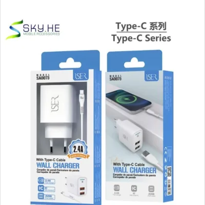 Carregador USER SA0073 2,4A com duas portas e cabo USB-C