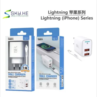 Carregador USER SA0074 2,4A com duas portas e cabo Lightning