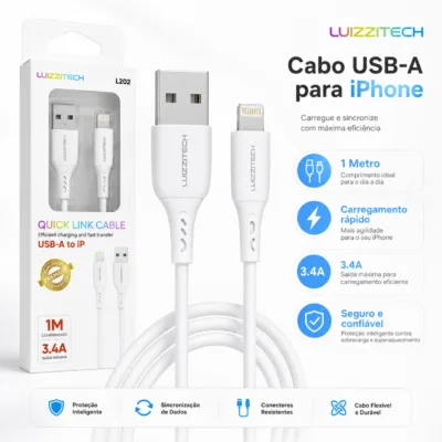 Cabo USB-A para iPhone LUIZZITECH L2102 3.4A 1 Metro