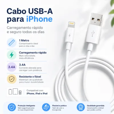 Cabo USB-A para iPhone LUIZZITECH L2102 3.4A 1 Metro