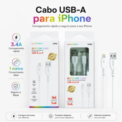 Cabo USB-A para iPhone LUIZZITECH L2102 3.4A 1 Metro