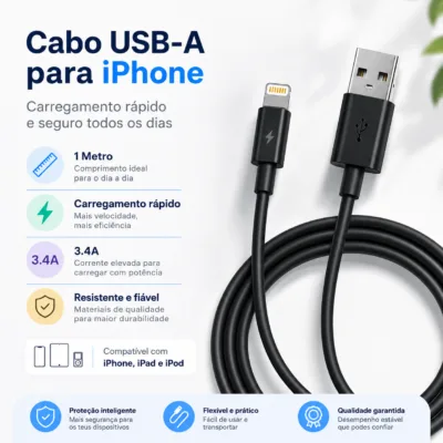 Cabo USB-A para iPhone LUIZZITECH L2102 3.4A 1 Metro