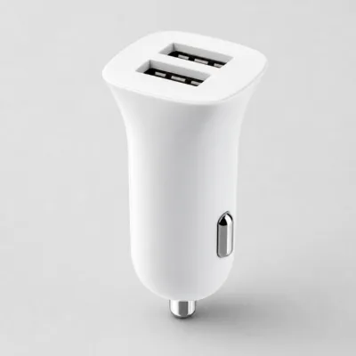 Carregador de carro branco com duas portas USB-A