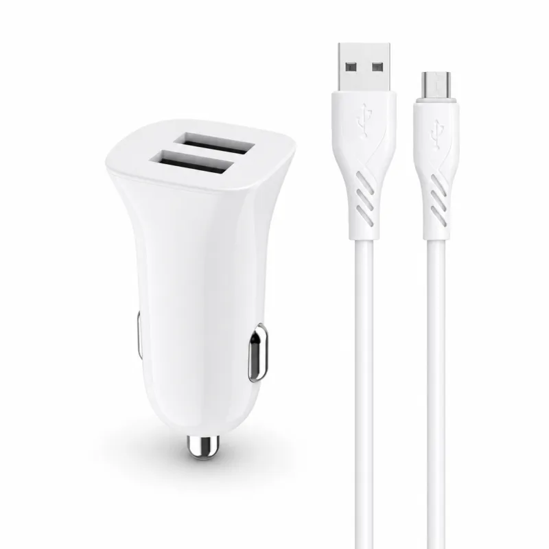 Carregador de carro 2.4A duplo USB com cabo Micro USB