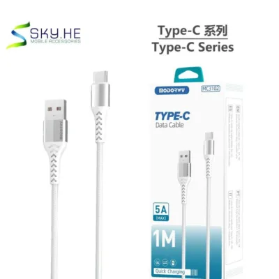 Cabo Entrançado MODOR MC3102 MC3103 1m - USB-C, Branco