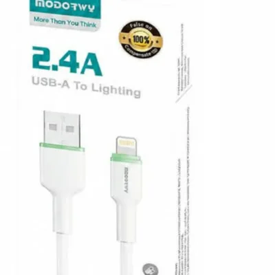 Embalagem MODOR MC1120-L com indicação Lightning, 2 m e 2,4 A
