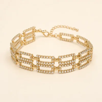 Pulseira Larga Dourada de Elos Geométricos — A — Dourado