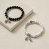 Pulseira de Contas com Motivo de Olho — 10 Modelos — A — Preto