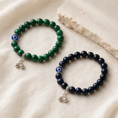 Pulseira de Contas com Motivo de Olho — 10 Modelos — F — Azul-marinho escuro