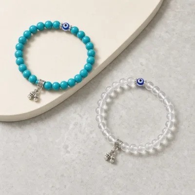 Pulseira de Contas com Motivo de Olho — 10 Modelos — G — Azul-turquesa